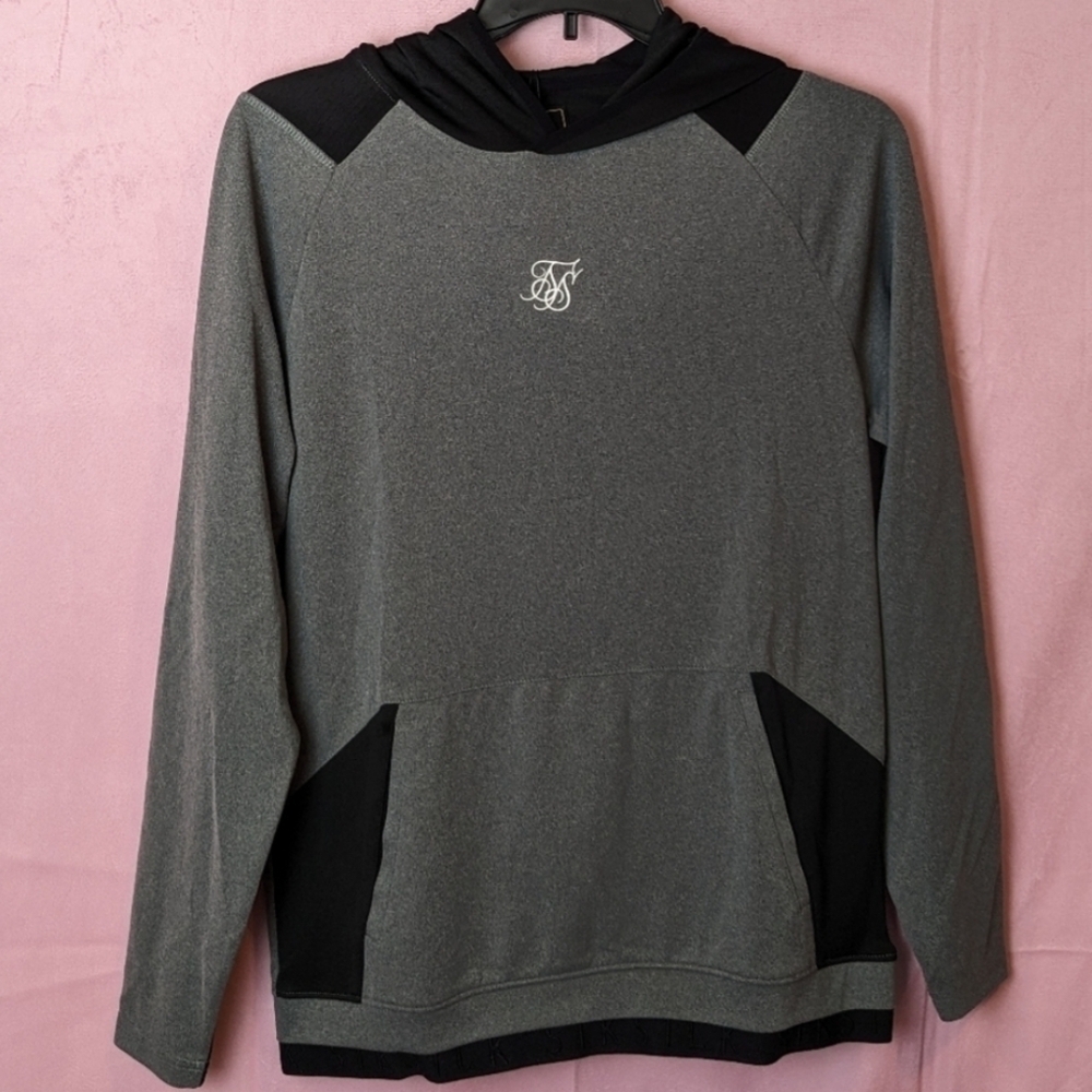 SikSilk Gray and Black Endurance Pullover Street Hoodie size Medium